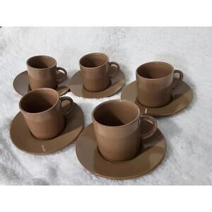 (Set of 5) 1982 Copco Espresso Saucer & Cups Chocolate Brown Korea Coffee Tea